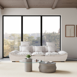 Set of 2 Round Nesting Coffee Table Set Glass Modern Concrete Gray Drum Coffee Table - thumbnail 9