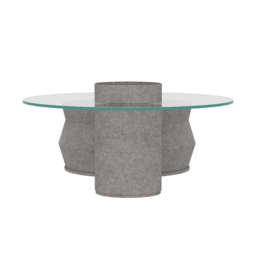 Set of 2 Round Nesting Coffee Table Set Glass Modern Concrete Gray Drum Coffee Table - thumbnail 7
