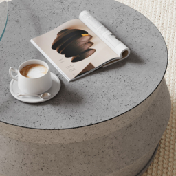 Set of 2 Round Nesting Coffee Table Set Glass Modern Concrete Gray Drum Coffee Table - thumbnail 3