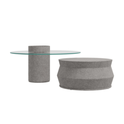 Set of 2 Round Nesting Coffee Table Set Glass Modern Concrete Gray Drum Coffee Table - thumbnail 6
