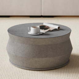 Set of 2 Round Nesting Coffee Table Set Glass Modern Concrete Gray Drum Coffee Table - thumbnail 5