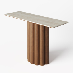 Travertine Top Console Table Solid Wood Entryway Furniture in Walnut & Beige (1200mm Wide) - thumbnail 9