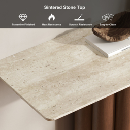 Travertine Top Console Table Solid Wood Entryway Furniture in Walnut & Beige (1200mm Wide) - thumbnail 6
