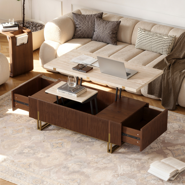 "Grovyn 47.2"" Fluted Lift-Top Coffee Table with 2 Drawers" - image 1