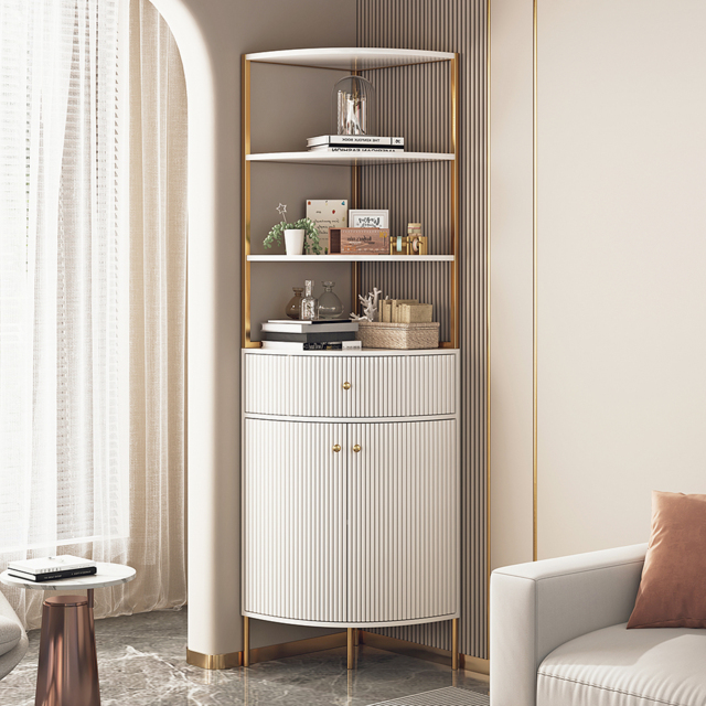1900mm Modern White Etagere Bookshelf 1 Drawer & 2 Doors Wooden Tall Bookcase with Rich Storage - image 1