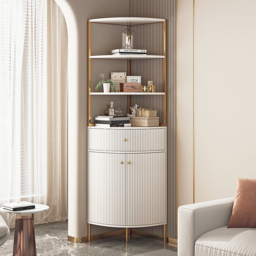 1900mm Modern White Etagere Bookshelf 1 Drawer & 2 Doors Wooden Tall Bookcase with Rich Storage - thumbnail 1