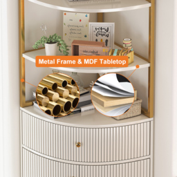 1900mm Modern White Etagere Bookshelf 1 Drawer & 2 Doors Wooden Tall Bookcase with Rich Storage - thumbnail 8
