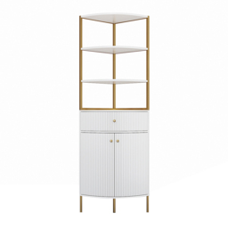 1900mm Modern White Etagere Bookshelf 1 Drawer & 2 Doors Wooden Tall Bookcase with Rich Storage - thumbnail 7