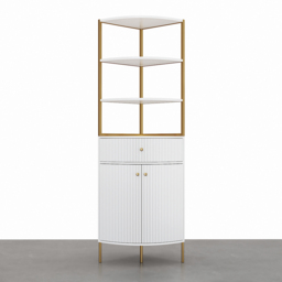 1900mm Modern White Etagere Bookshelf 1 Drawer & 2 Doors Wooden Tall Bookcase with Rich Storage - thumbnail 4
