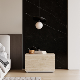 Modern 600mmW Faux Travertine Nightstand 1 Drawer Bedside Table Set of 2 - thumbnail 6
