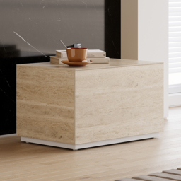 Modern 600mmW Faux Travertine Nightstand 1 Drawer Bedside Table Set of 2 - thumbnail 5