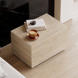 Modern 600mmW Faux Travertine Nightstand 1 Drawer Bedside Table Set of 2 - thumbnail 4