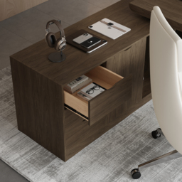 "Modern 71"" L-Shaped Smoked Brown Executive Desk with Left-Side Cabinet" - thumbnail 9