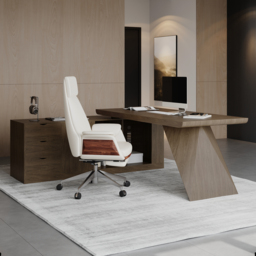 "Modern 71"" L-Shaped Smoked Brown Executive Desk with Left-Side Cabinet" - thumbnail 4