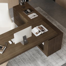 "Modern 71"" L-Shaped Smoked Brown Executive Desk with Left-Side Cabinet" - thumbnail 8