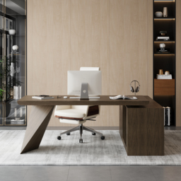 "Modern 71"" L-Shaped Smoked Brown Executive Desk with Left-Side Cabinet" - thumbnail 3