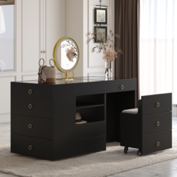 Glass 1500 mm Vanity Dresser Top Walk-in Wardrobe Island with Storage & Stool - thumbnail 3