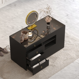 Glass 1500 mm Vanity Dresser Top Walk-in Wardrobe Island with Storage & Stool - thumbnail 5