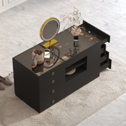 Glass 1500 mm Vanity Dresser Top Walk-in Wardrobe Island with Storage & Stool - thumbnail 2
