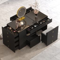 Glass 150 cm Vanity Dresser Top Walk-in Wardrobe Island with Storage & Stool