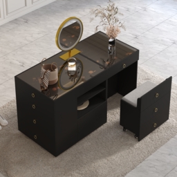 Glass 1500 mm Vanity Dresser Top Walk-in Wardrobe Island with Storage & Stool - thumbnail 6