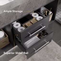 "40"" Floating Bathroom Vanity with Sintered Stone Vessel Sink Black and Gray" - thumbnail 5