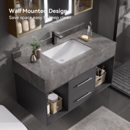 "40"" Floating Bathroom Vanity with Sintered Stone Vessel Sink Black and Gray" - thumbnail 4
