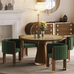 Homary Modern Wood Accent Chair Green Velvet Upholstered Arm Chair Set of 4 - thumbnail 4