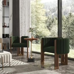 Homary Modern Wood Accent Chair Green Velvet Upholstered Arm Chair Set of 4 - thumbnail 6
