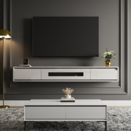1500mm White TV Stand Postmodern Minimalist Floating Media Console with Storage - thumbnail 5
