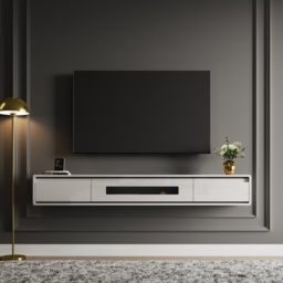 1500mm White TV Stand Postmodern Minimalist Floating Media Console with Storage - thumbnail 2