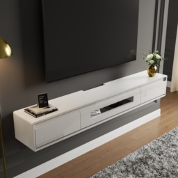 1500mm White TV Stand Postmodern Minimalist Floating Media Console with Storage - thumbnail 3