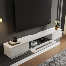 1500mm White TV Stand Postmodern Minimalist Floating Media Console with Storage - thumbnail 4
