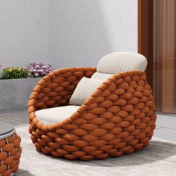 Cocaro Garden Aluminium & Rope Weave Swivel Lounge Chair in Orange - thumbnail 2