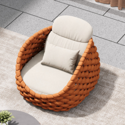 Cocaro Garden Aluminium & Rope Weave Swivel Lounge Chair in Orange