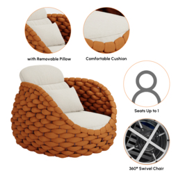Cocaro Garden Aluminium & Rope Weave Swivel Lounge Chair in Orange - thumbnail 5