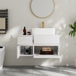 80 cm White Floating Bathroom Vanity Right Offset Vessel Sink - thumbnail 4