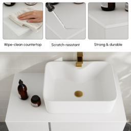 80 cm White Floating Bathroom Vanity Right Offset Vessel Sink - thumbnail 7