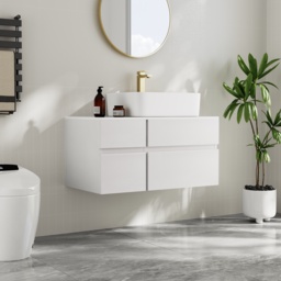 80 cm White Floating Bathroom Vanity Right Offset Vessel Sink - thumbnail 2