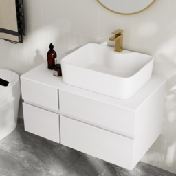 80 cm White Floating Bathroom Vanity Right Offset Vessel Sink - thumbnail 3