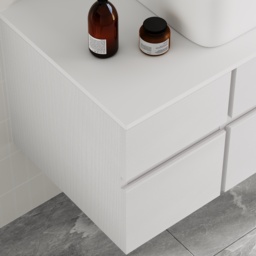 80 cm White Floating Bathroom Vanity Right Offset Vessel Sink - thumbnail 6