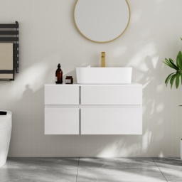 80 cm White Floating Bathroom Vanity Right Offset Vessel Sink - thumbnail 1