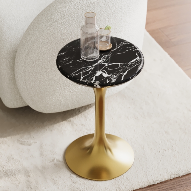 Marble Top Round Cocktail Table with Gold Base Accent Table for Living Room - image 1