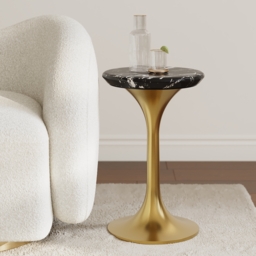 Marble Top Round Cocktail Table with Gold Base Accent Table for Living Room - thumbnail 3