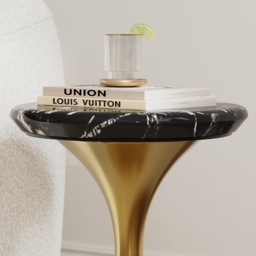 Marble Top Round Cocktail Table with Gold Base Accent Table for Living Room - thumbnail 6