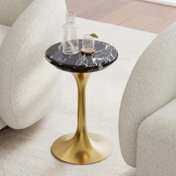 Marble Top Round Cocktail Table with Gold Base Accent Table for Living Room - thumbnail 2