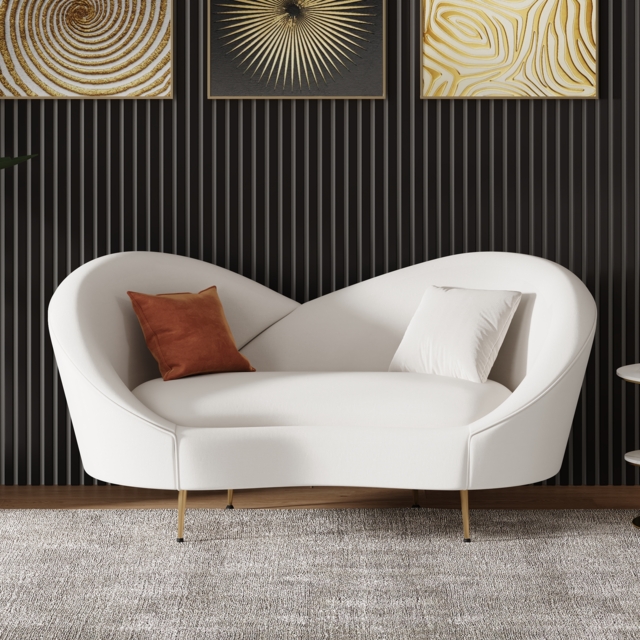 160 cm Modern White Velvet Upholstered Large 2-Seater Curved Sofa - image 1