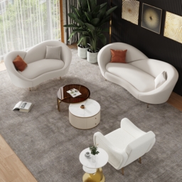 1600mm Modern White Velvet Upholstered Large 2-Seater Curved Sofa - thumbnail 6