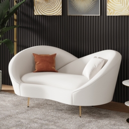 1600mm Modern White Velvet Upholstered Large 2-Seater Curved Sofa - thumbnail 3