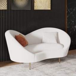 1600mm Modern White Velvet Upholstered Large 2-Seater Curved Sofa - thumbnail 4